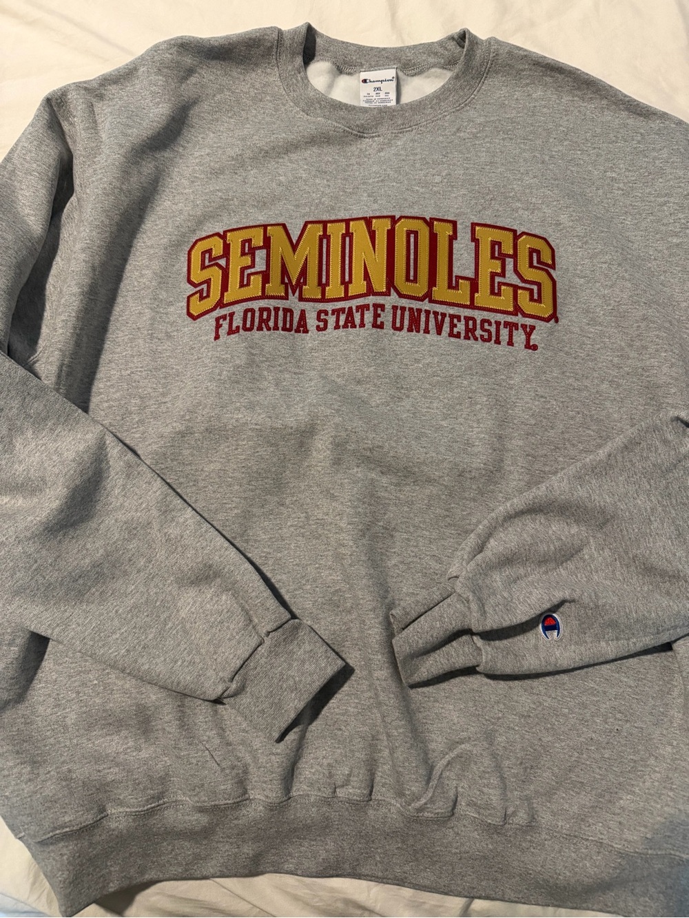 Champion Gray Seminoles Crewneck Sweatshirt with Garnet and Gold Logo